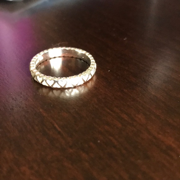 Pandora White Enamel Heart Band Ring 